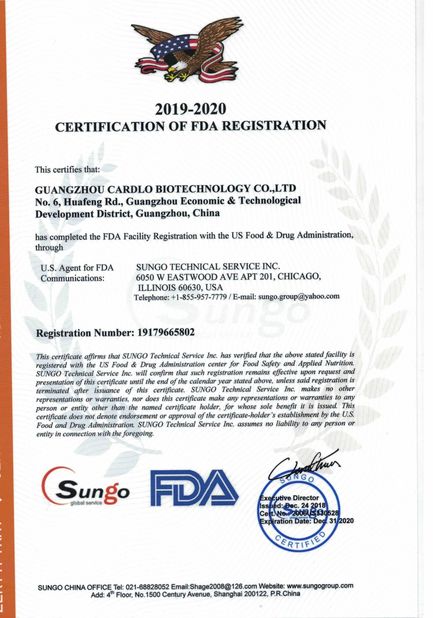 China GUANGDONG CARDLO BIOTECHNOLOGY CO., LTD. certificaciones